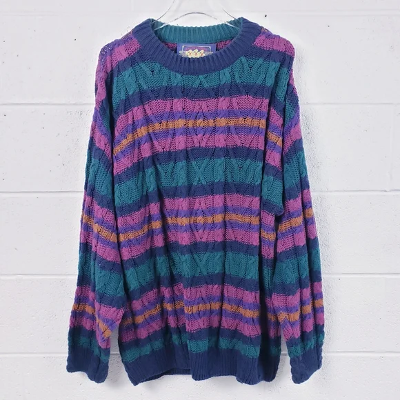 Vintage Ralph Lauren Chaps Cotton Sweater Colorful Chunky Knit 90s Y2K Biggy XL - Picture 1 of 6
